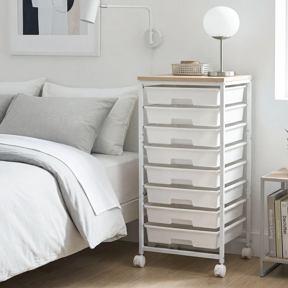 8 Drawer Rolling Storage Cart with Wooden Tabletop E595109