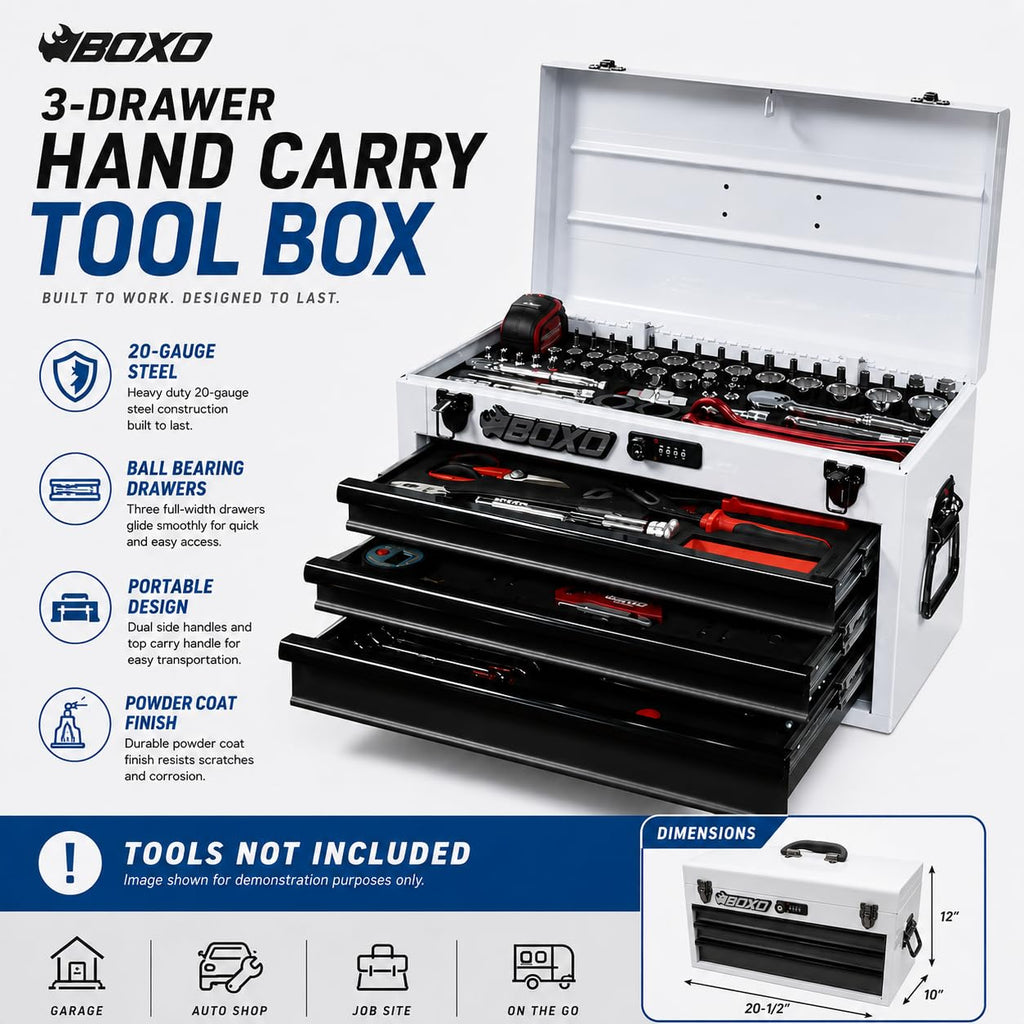 3-Drawer Steel Toolbox with Ball Bearing Drawers M748