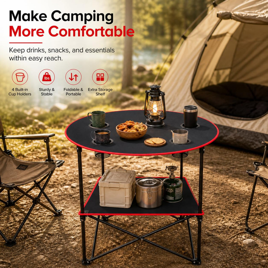 Portable Folding Camping Table with 4 Cup Holders & Carry Bag Z209062