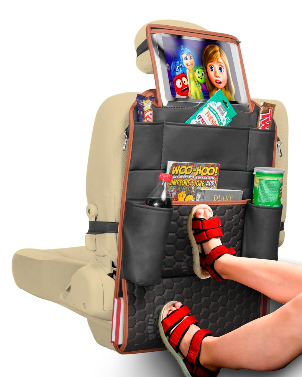 Black-Brown Backless Booster, Waterproof Seat Protector & Backseat Organizer Q1649