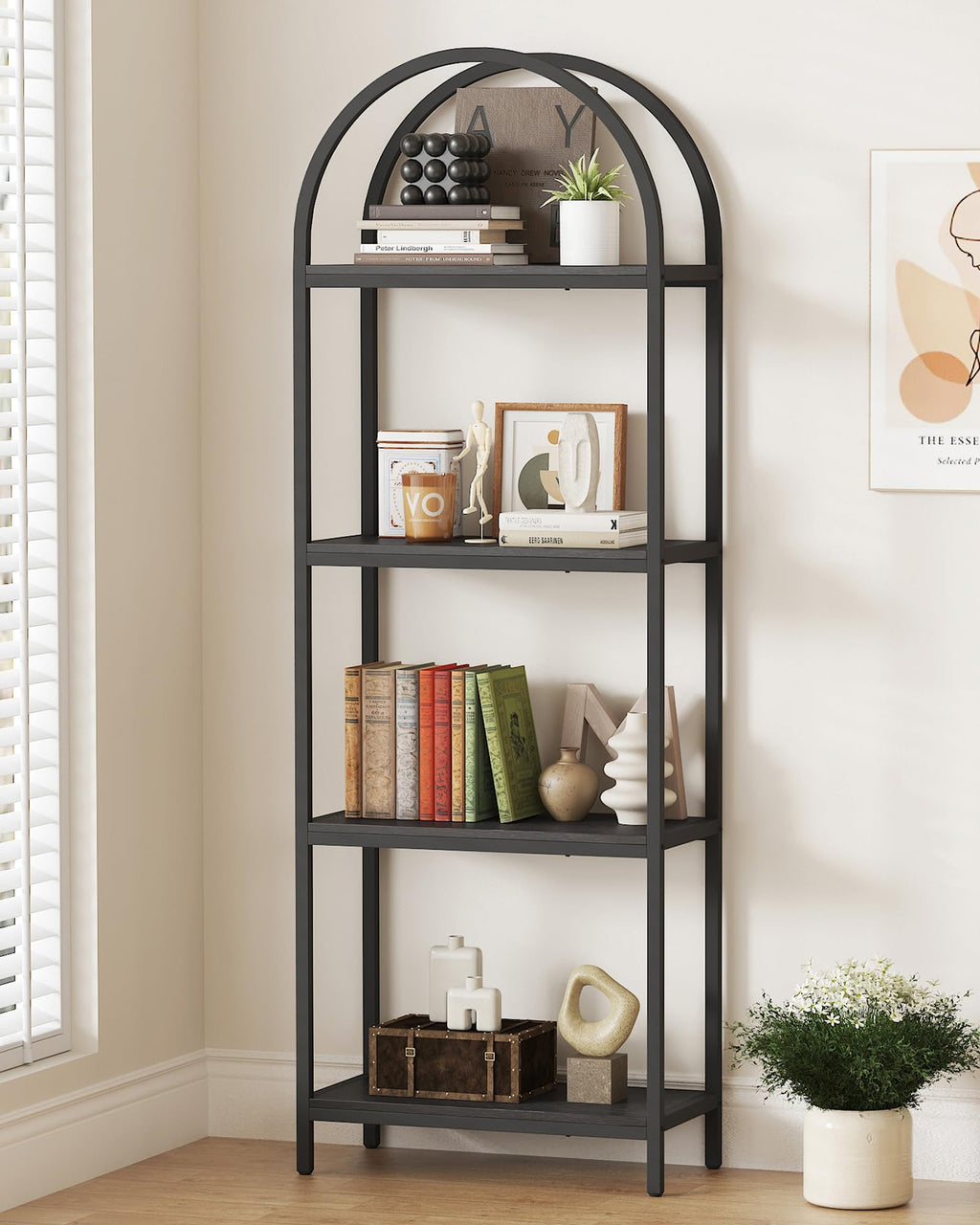 4 Tier Arched Black Bookshelf D3739
