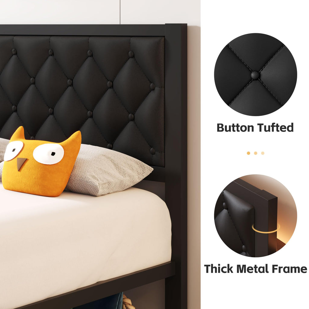 Black PU Leather Upholstered Twin Bed Frame with Headboard N298