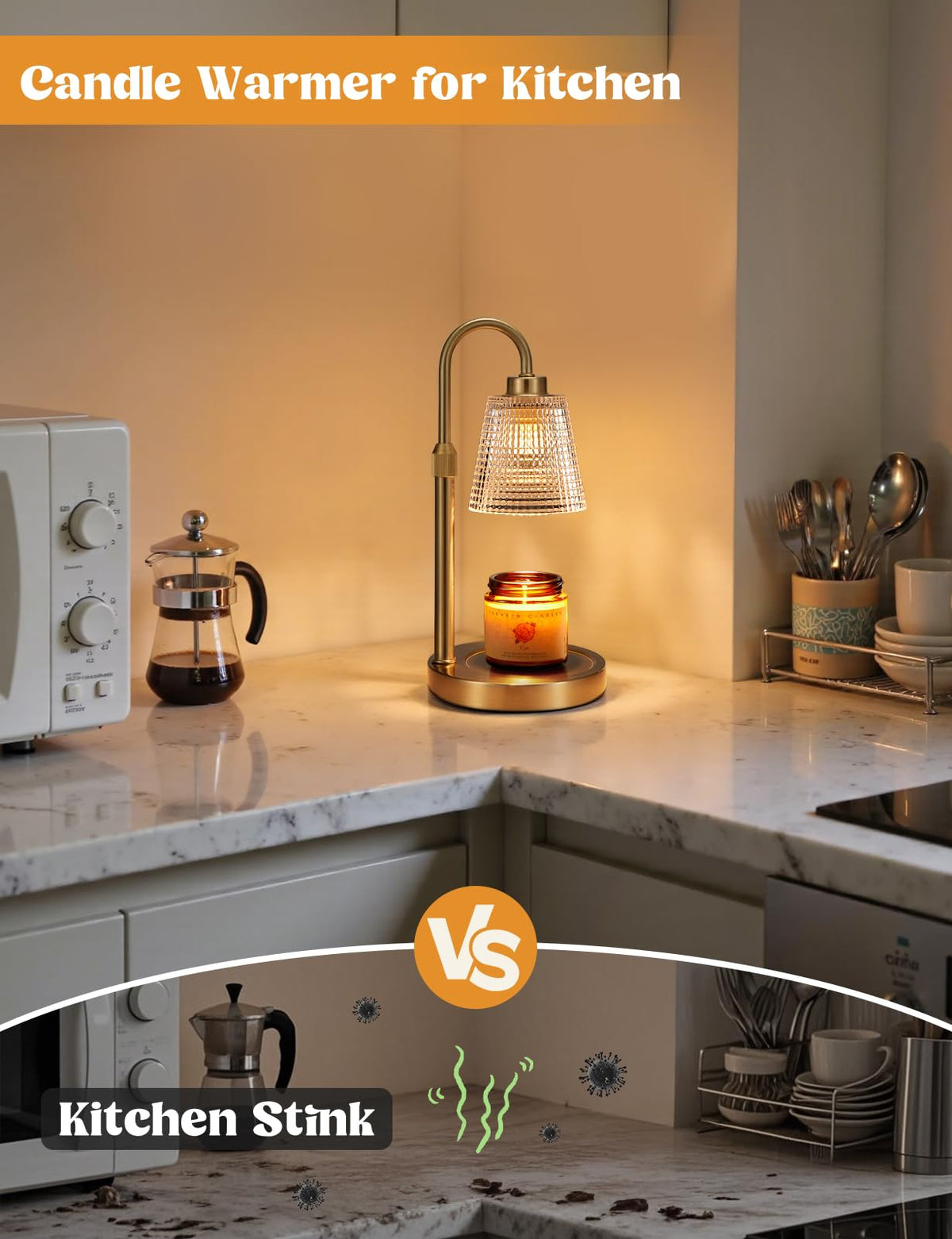 Gold Candle Warmer Lamp with Timer, Dimmable, Height Adjustable I31129
