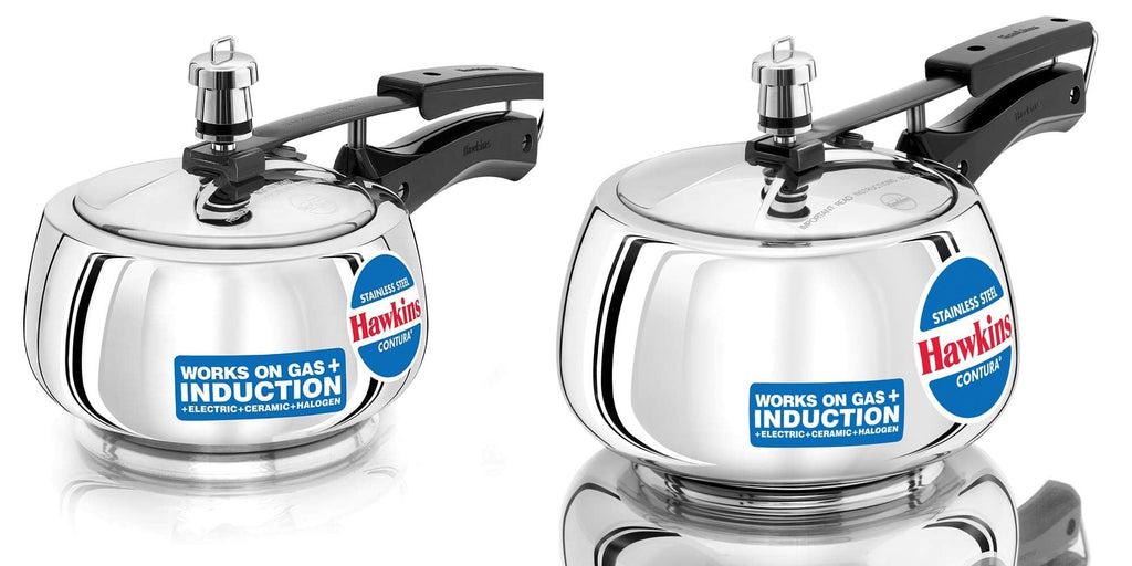 Stainless Steel Induction Gas Compatible Pressure Cooker Combo Set, Silver (1.5 litre and 3 litre) Y4405