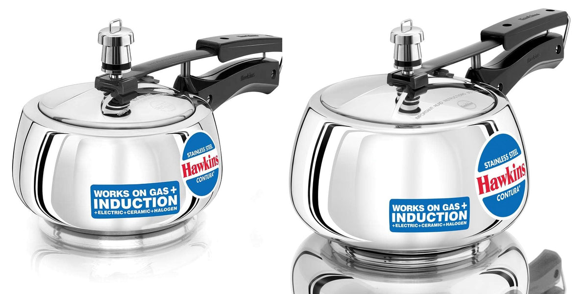 Stainless Steel Induction Gas Compatible Pressure Cooker Combo Set, Silver (1.5 litre and 3 litre) Y4405
