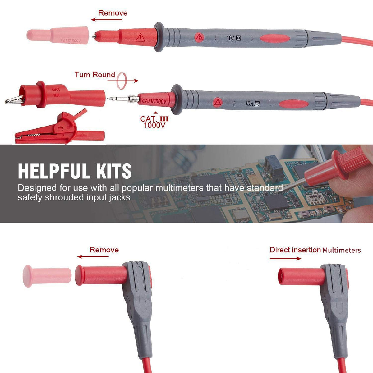 Silicone Multimeter Test Leads with Alligator Clips T270095