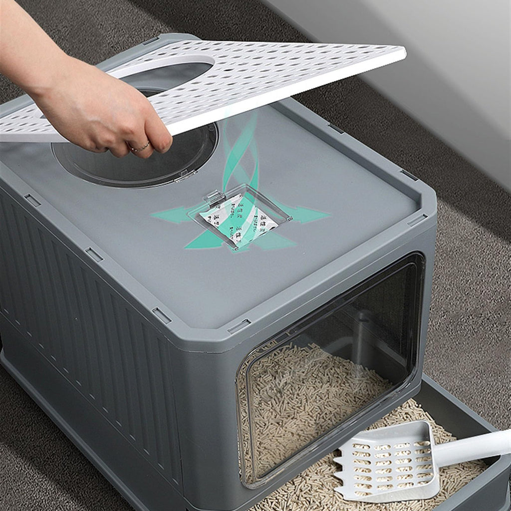 Enclosed Foldable Cat Litter Box with Lid R1149