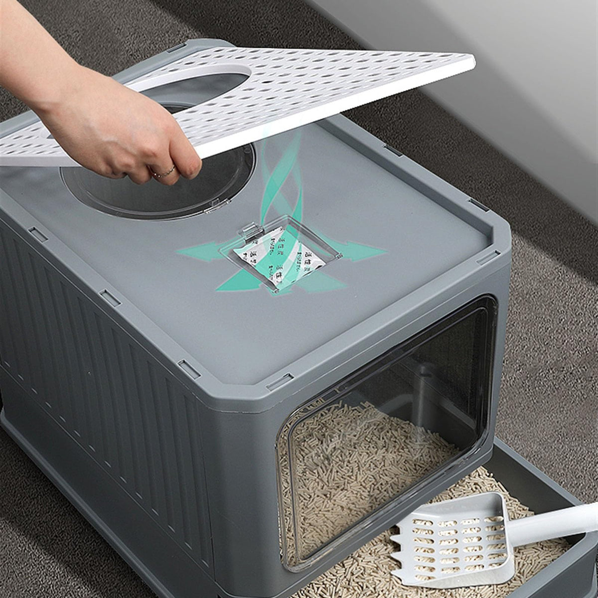 Enclosed Foldable Cat Litter Box with Lid R1149