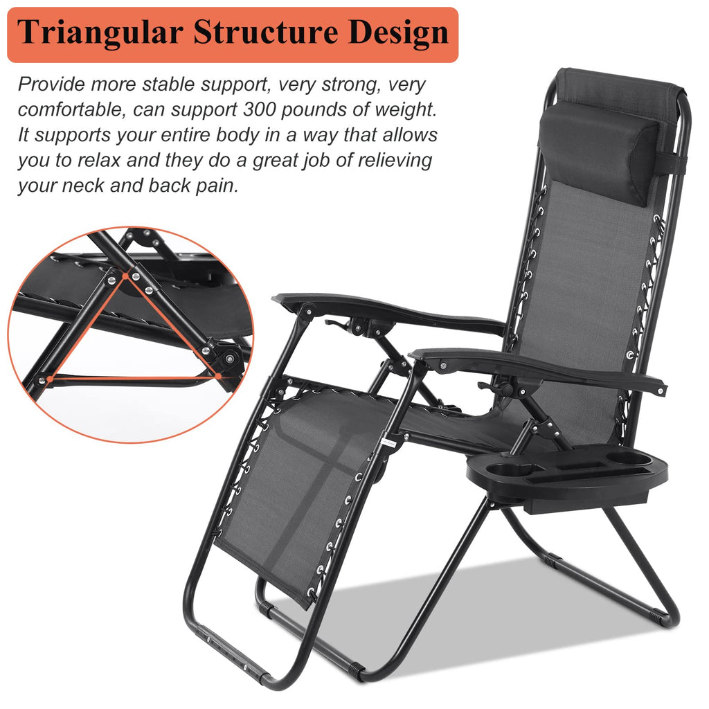 Zero Gravity Chair with Pillow and Cup Holder Trays, Black D861026