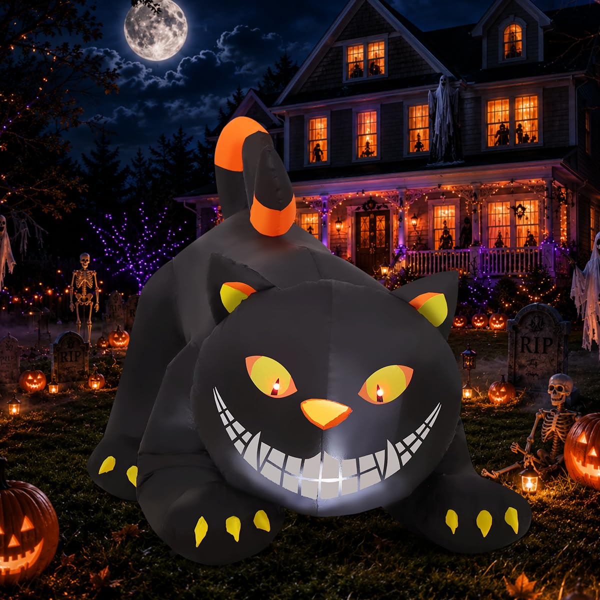 6 FT Halloween Inflatable Black Cat with LED Lights K6838