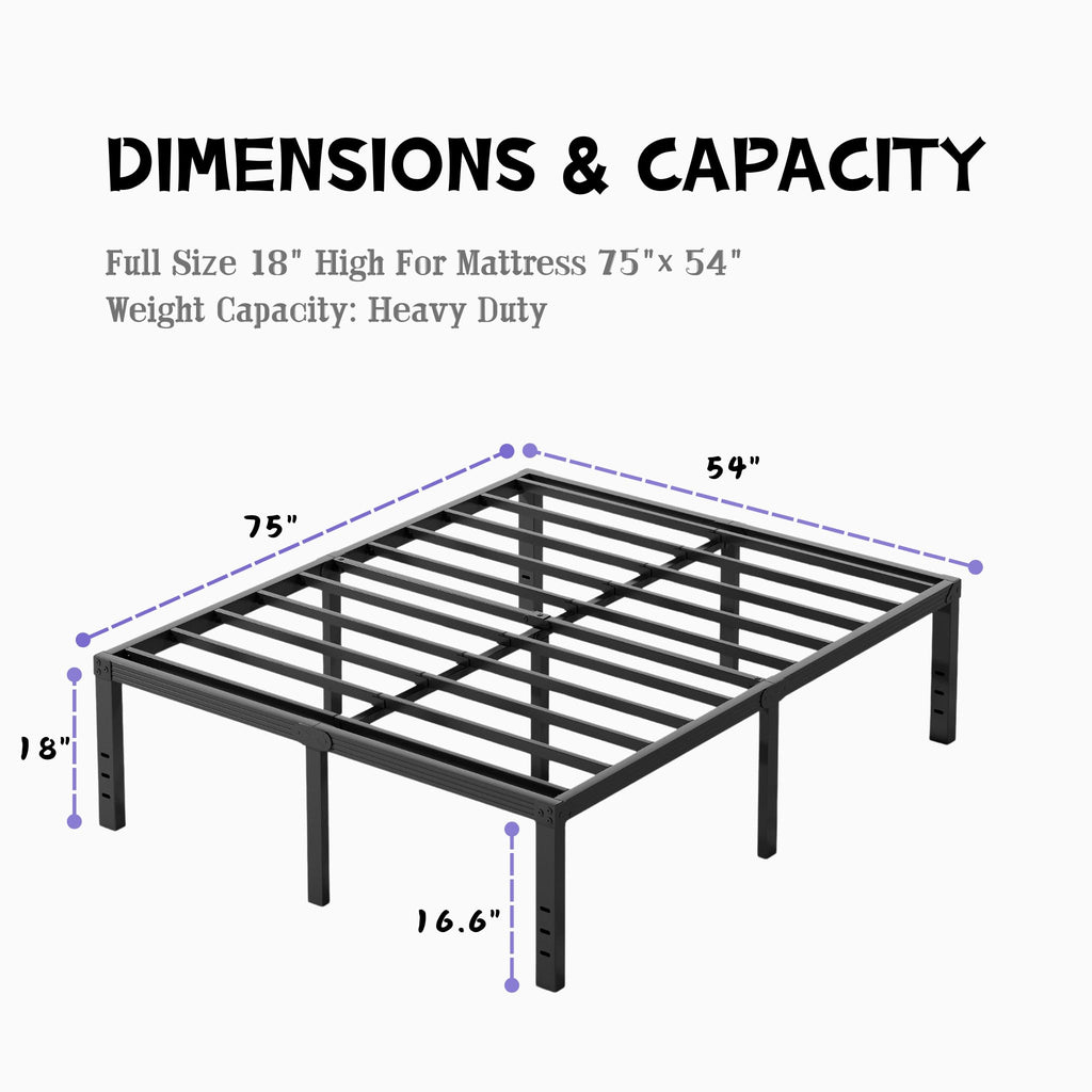 18 Inch High Metal Full Size Platform Bed Frame, Black F296172