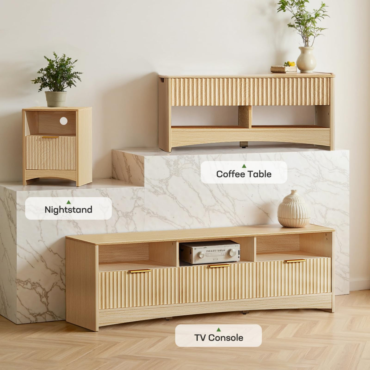 59″ Wide 3 Drawer TV Stand with Open Shelves, Natural Oak O786
