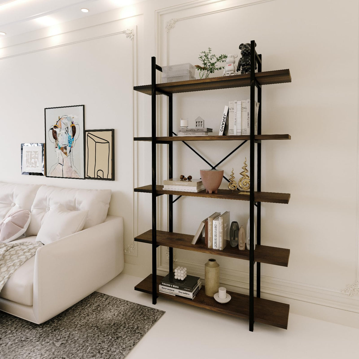 5 Tiers Rustic Brown and Metal Bookshelf S9781