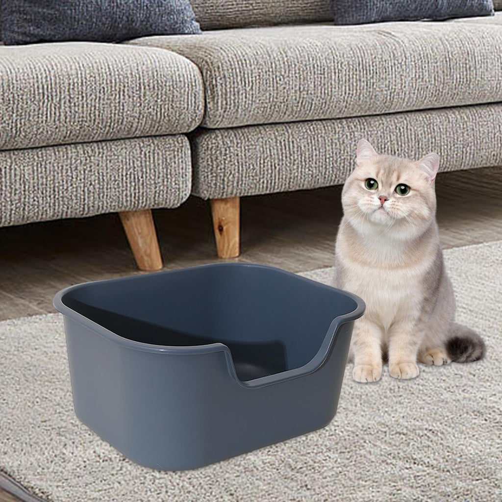 Open Top Cat Litter Tray with High Sides, Gray X189508