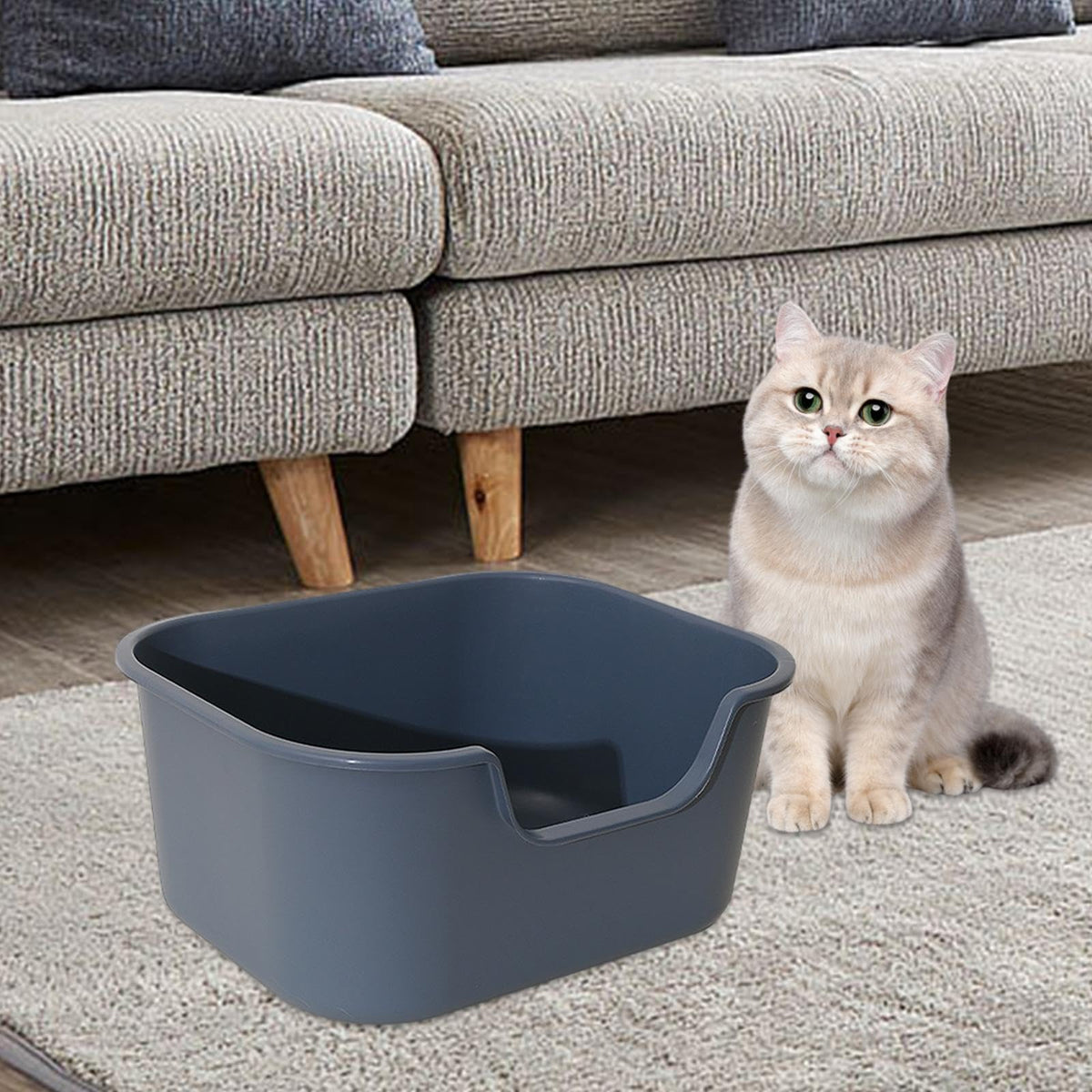 Open Top Cat Litter Tray with High Sides, Gray X189508