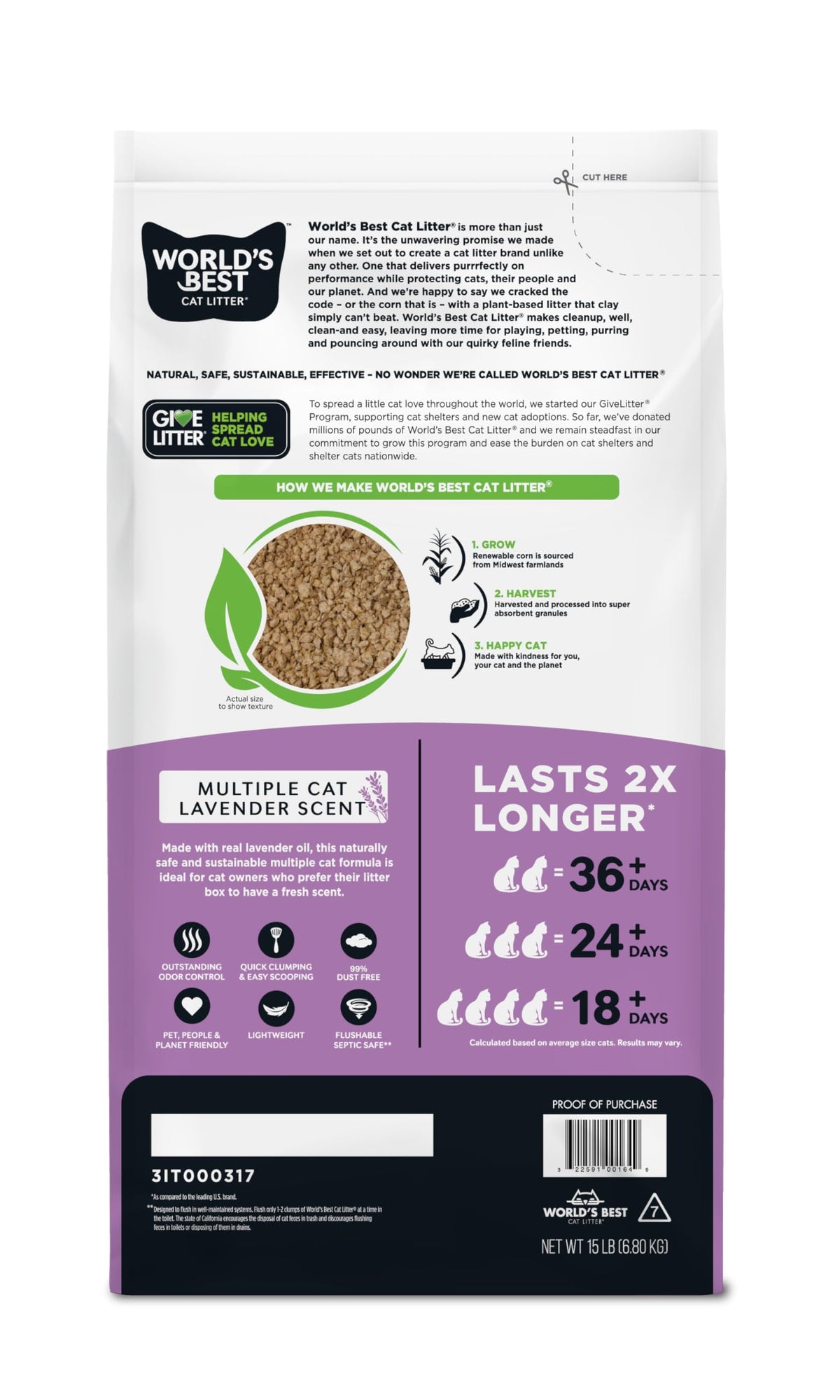 Lavender Cat Litter 15 lb Bag V820