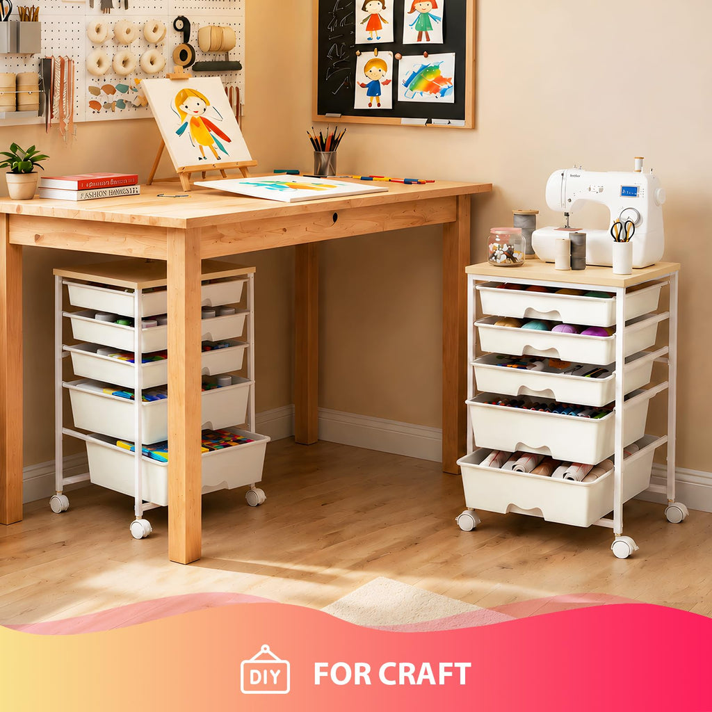 White Rolling Cart with 5 Drawers F5462