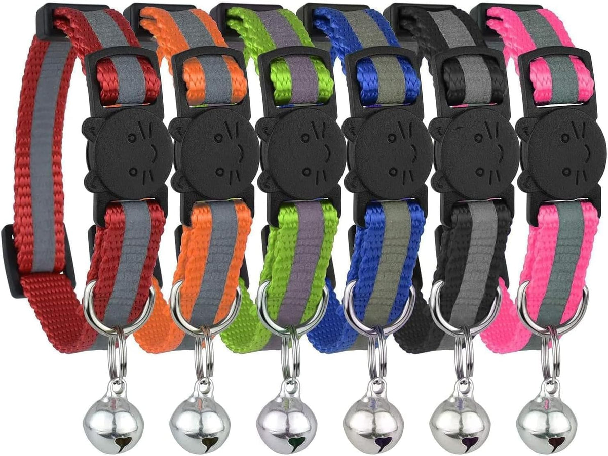 Reflective Nylon Cat Collar with Bell, Set of 6 S128322