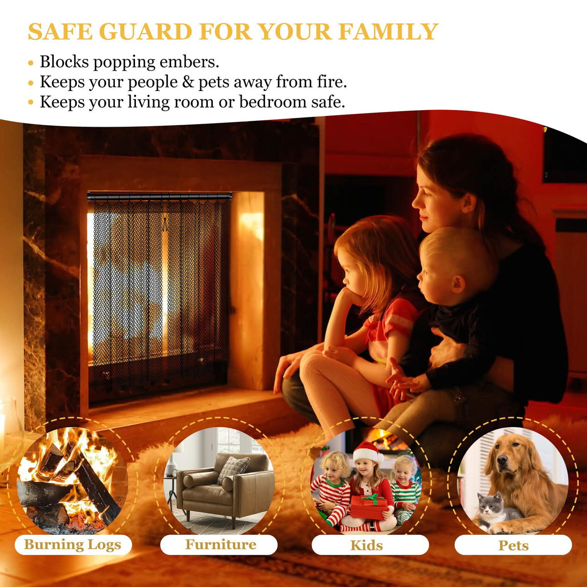 Fireplace Mesh Screen Curtain Kit with Adjustable Rod and Panels 19" H × 24" W Black Matte N778501