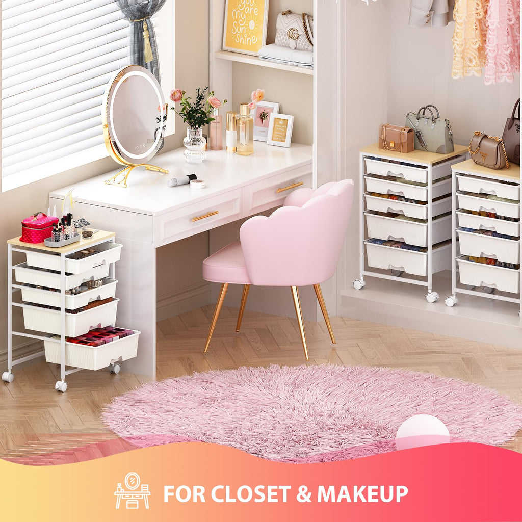 White Rolling Cart with 5 Drawers F5462