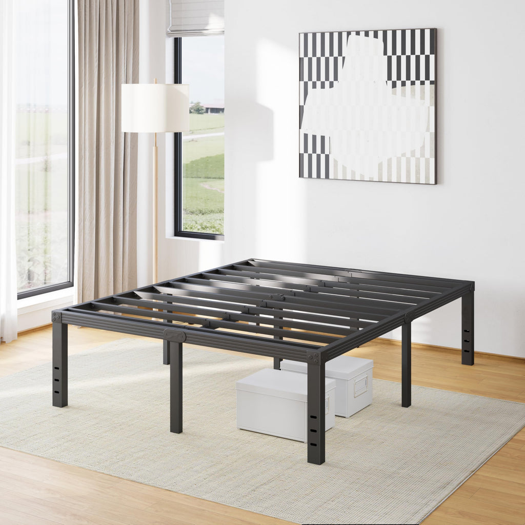18 Inch High Metal Full Size Platform Bed Frame, Black F296172