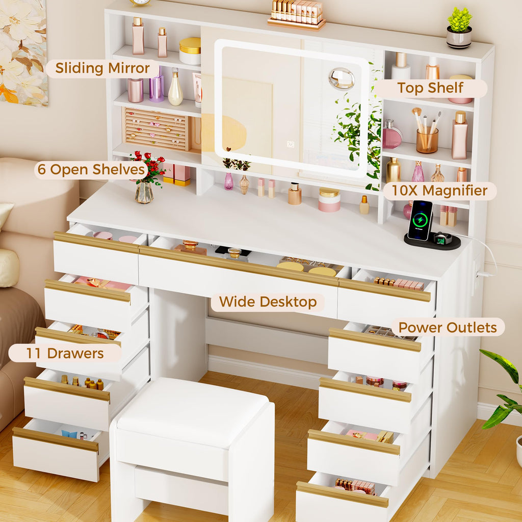 Large Vanity Desk with Sliding Mirror and Jewelry Storage T464
