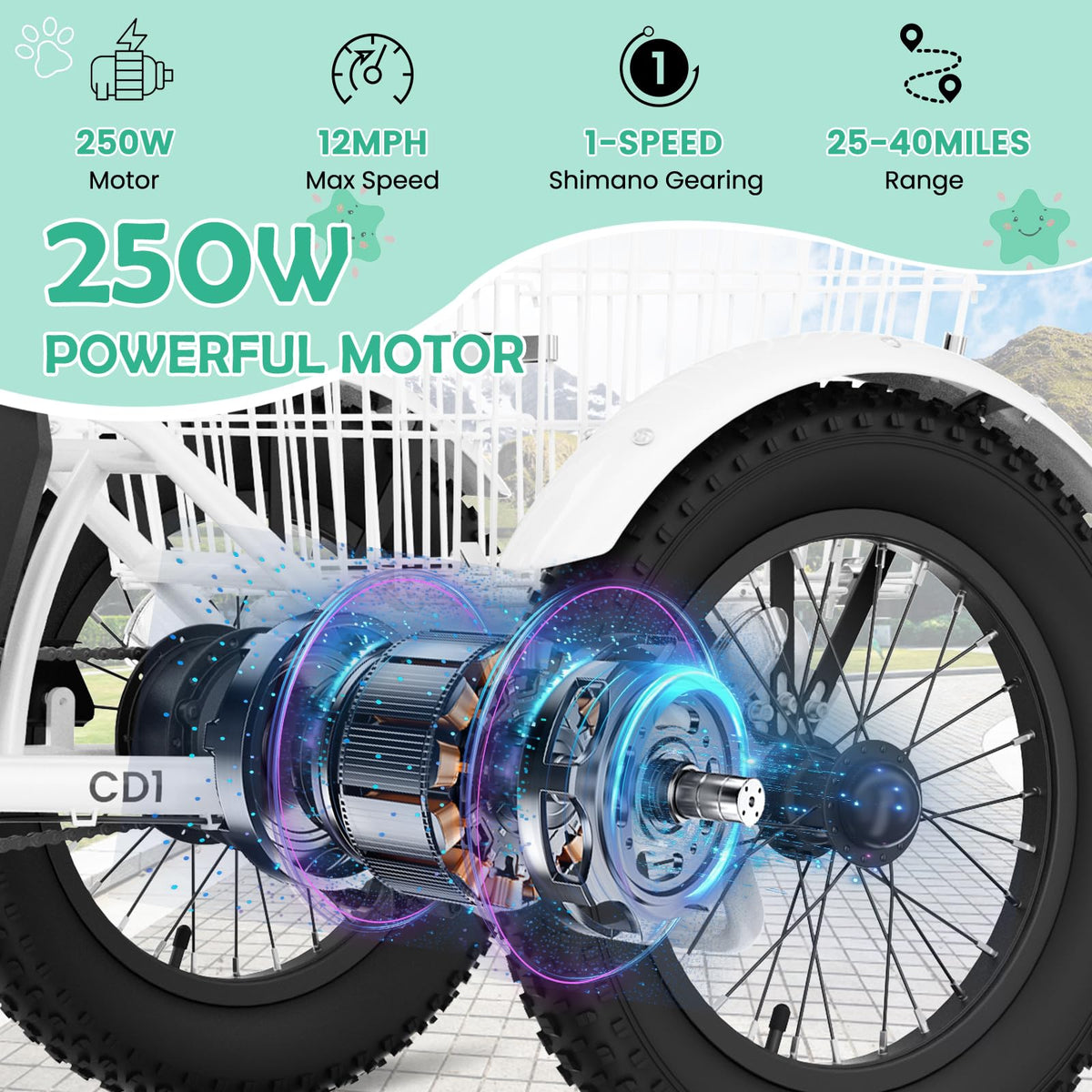250W 16IN 3 Wheels Electric Tricycle with Removable Battery and Rear Basket U9026