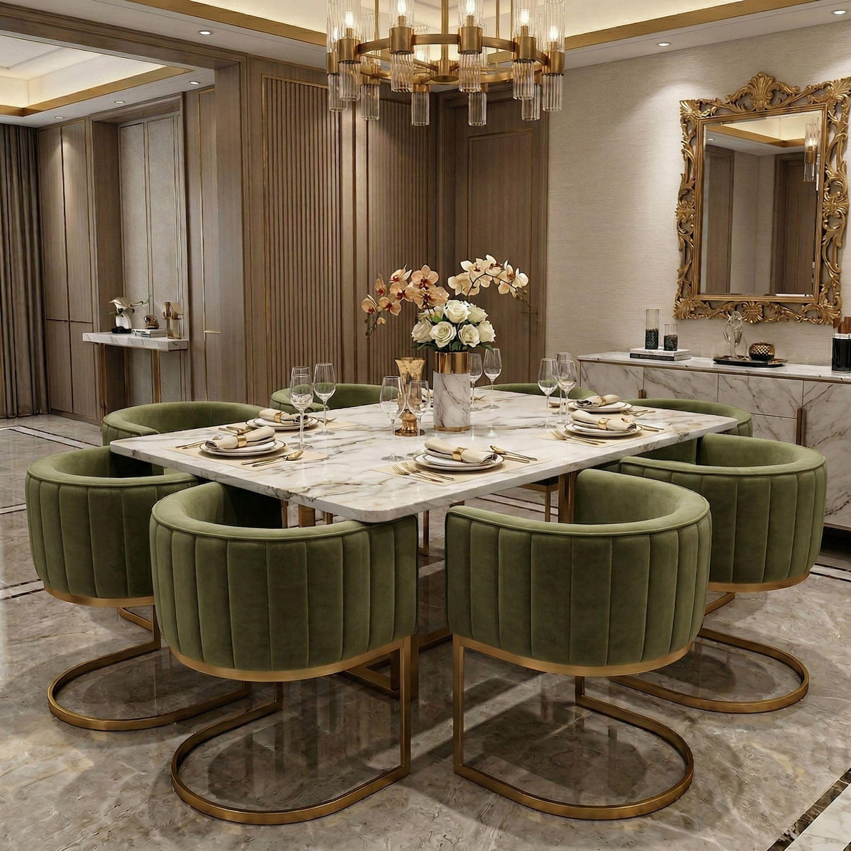 Olive Green and Gold Velvet Dining Chairs Set of 2 Q398