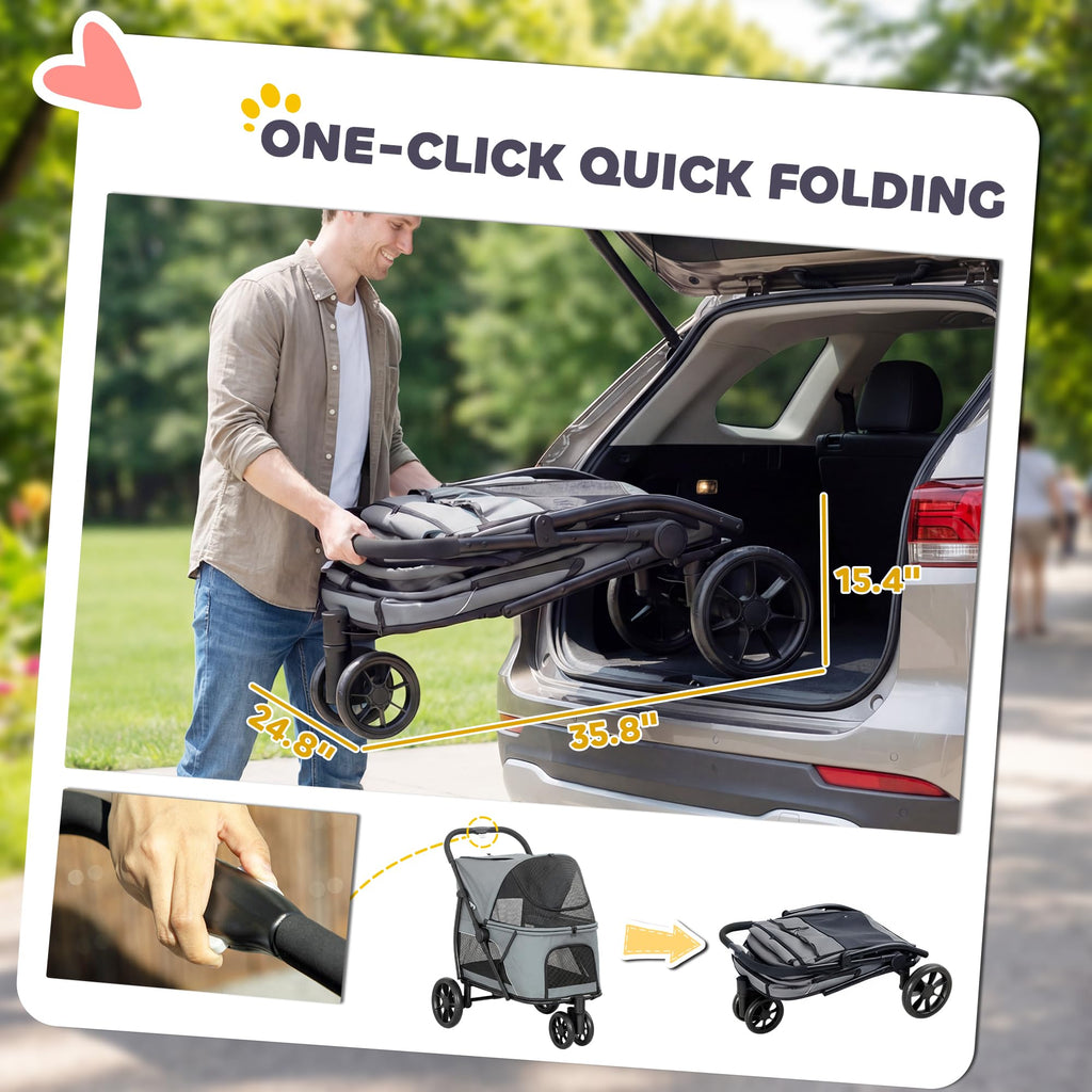 3 Wheel Pet Stroller up to 44 lbs Gray O7466