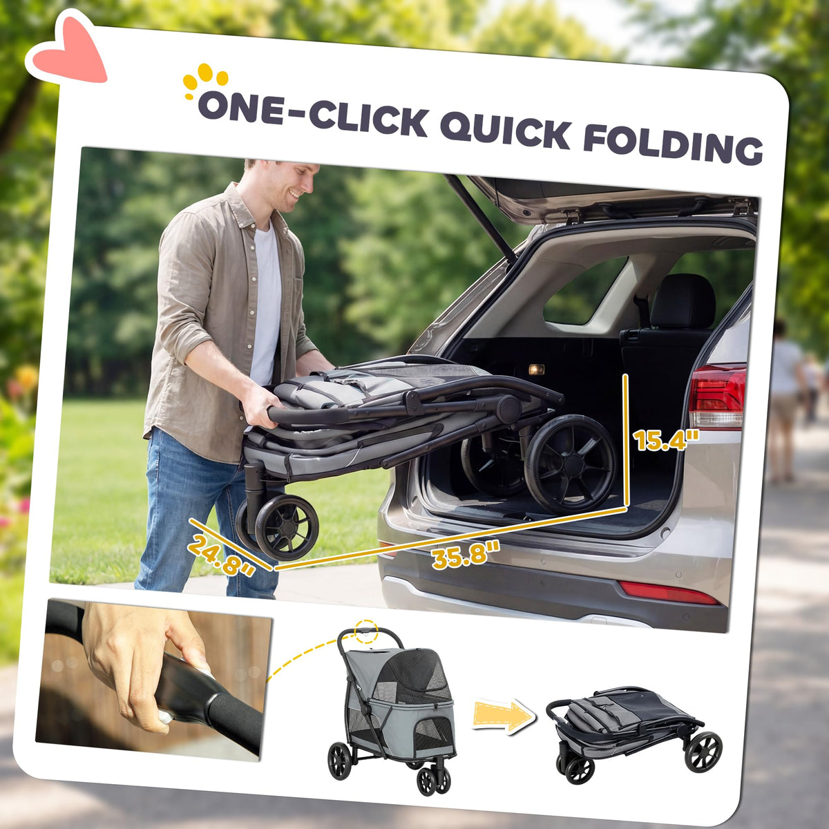 3 Wheel Pet Stroller up to 44 lbs Gray O7466