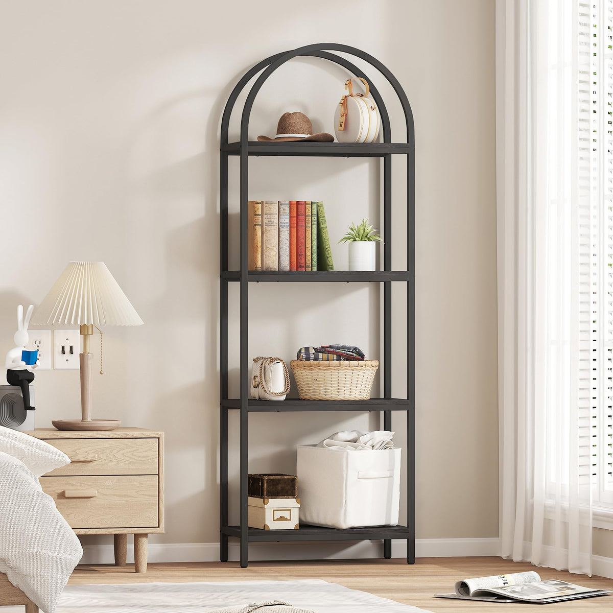 4 Tier Arched Black Bookshelf D3739