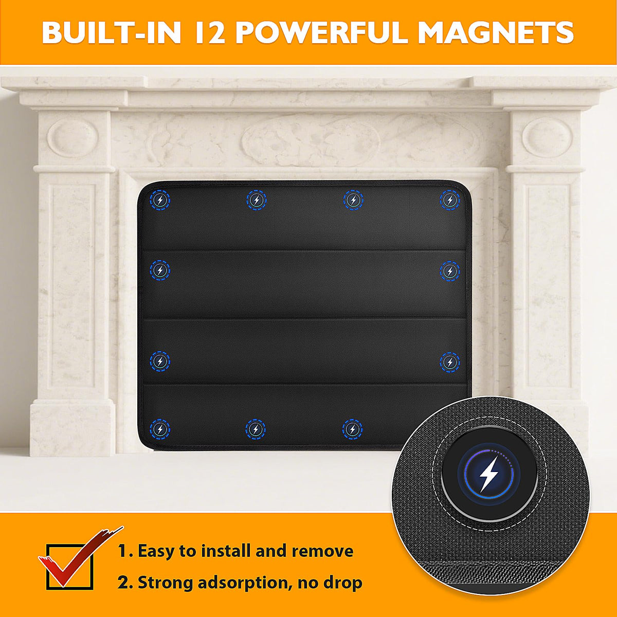 Black Magnetic Fireplace Cover I737