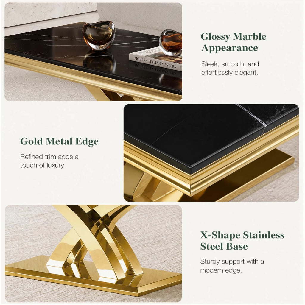 Black and Gold Coffee Table Set of 2 N2819