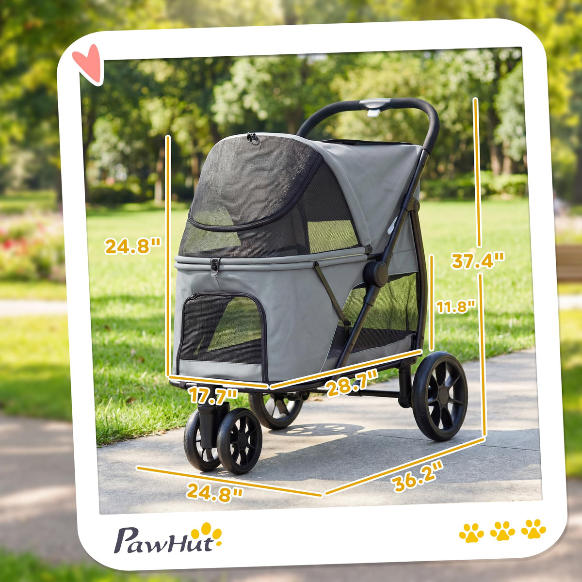 3 Wheel Pet Stroller up to 44 lbs Gray O7466