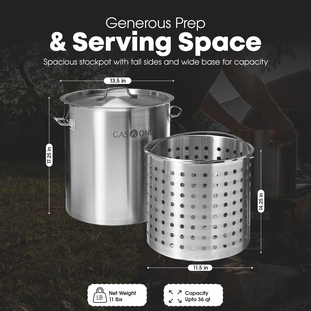 Stainless Steel 36qt Stockpot with Basket and Lid J766