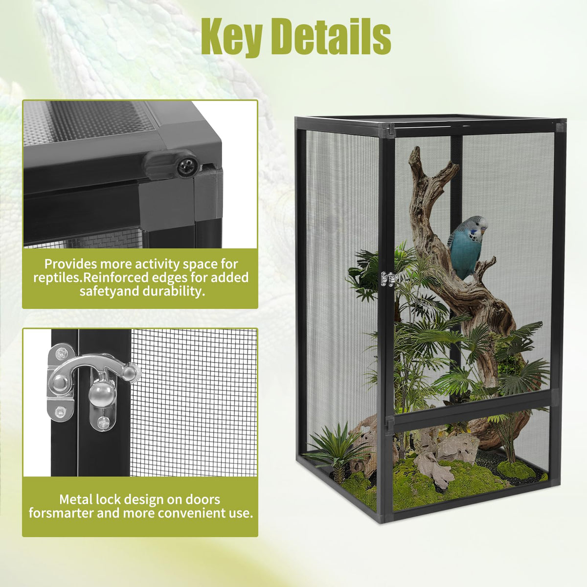 17.72" L×17.72" W×31.50" H Reptile Enclosure with Escape-Proof Lock T121827