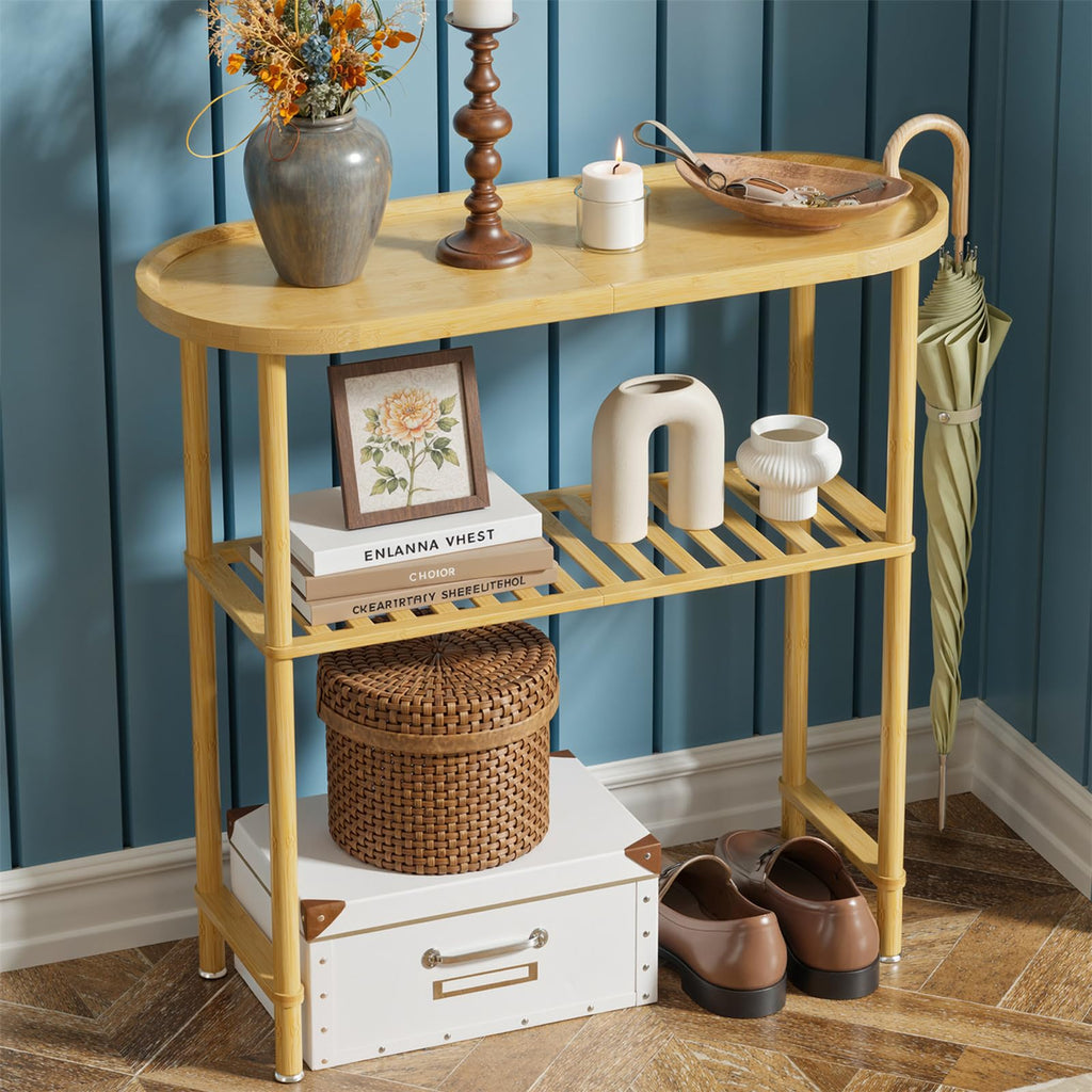 Bamboo 2-tier Oval Top Console Table U3959