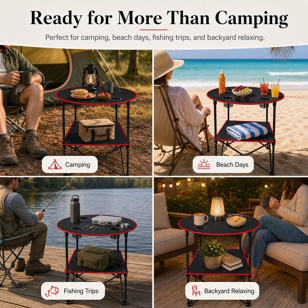 Portable Folding Camping Table with 4 Cup Holders & Carry Bag Z209062