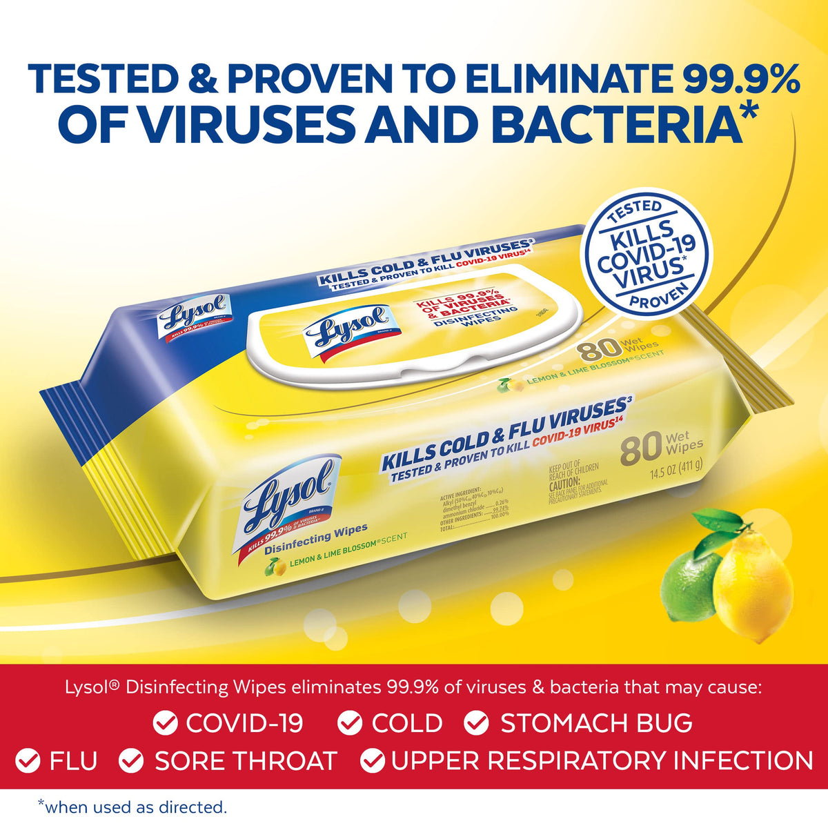 Multi-Surface Antibacterial Cleaning Wipes, Lemon and Lime Blossom, 480 Count C6399