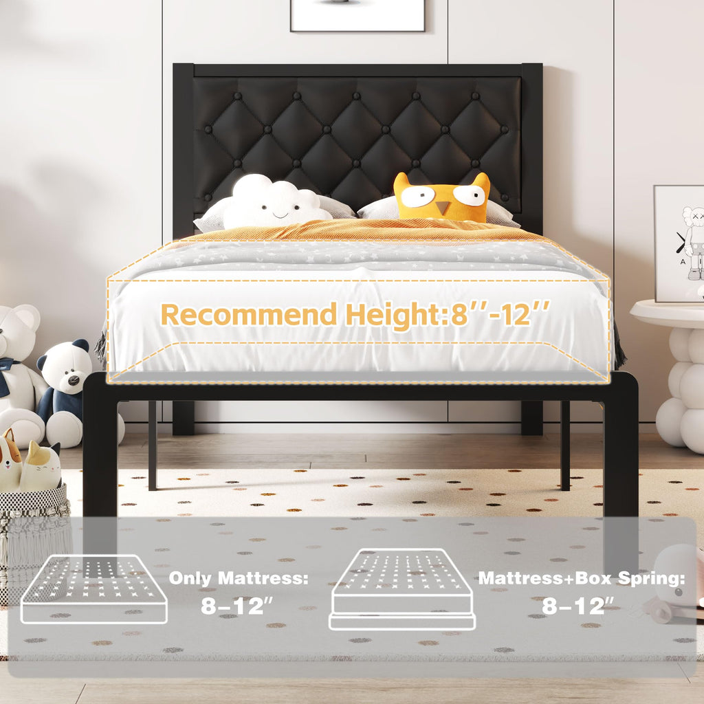Black PU Leather Upholstered Twin Bed Frame with Headboard N298