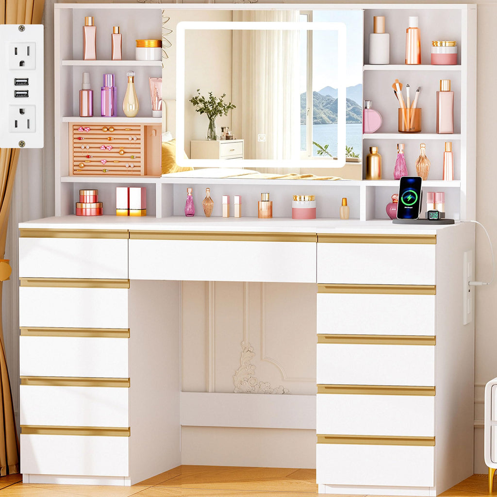 Large Vanity Desk with Sliding Mirror and Jewelry Storage T464