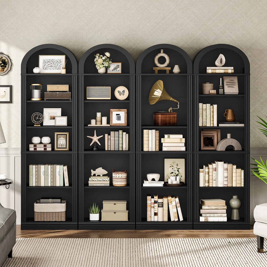 75.8" Tall Narrow 6-Tier Arched Wooden Bookshelf, Black D61473