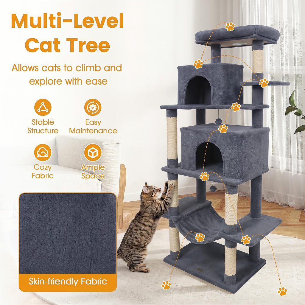 70-inch Multi-Level Cat Tree with Condos and Hammock E1902