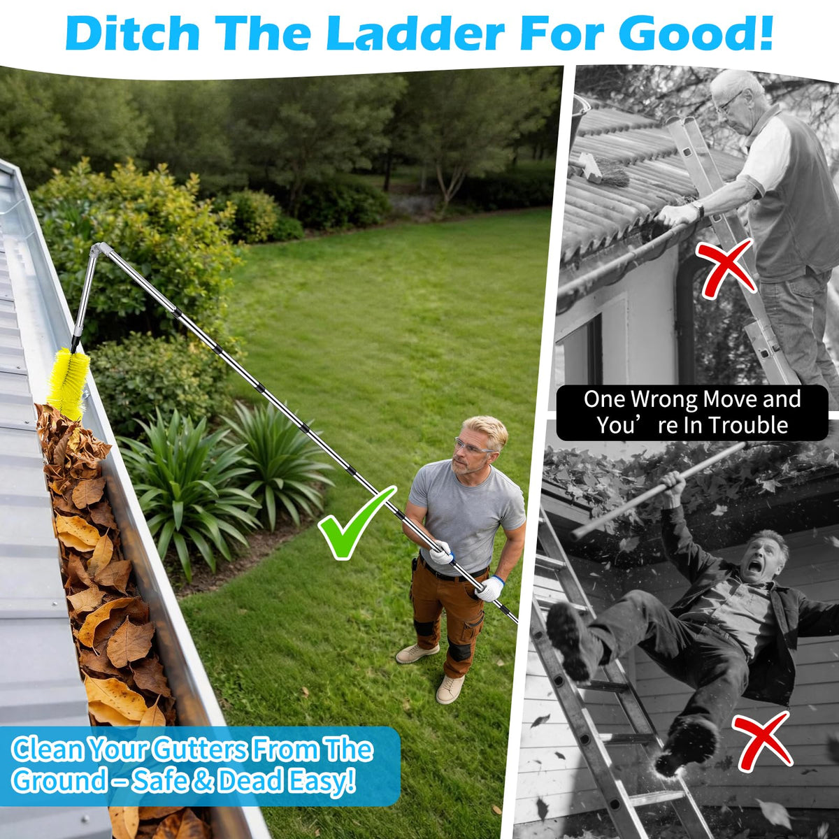 13FT Adjustable Gutter Cleaning Brush Kit with Shovel H3392