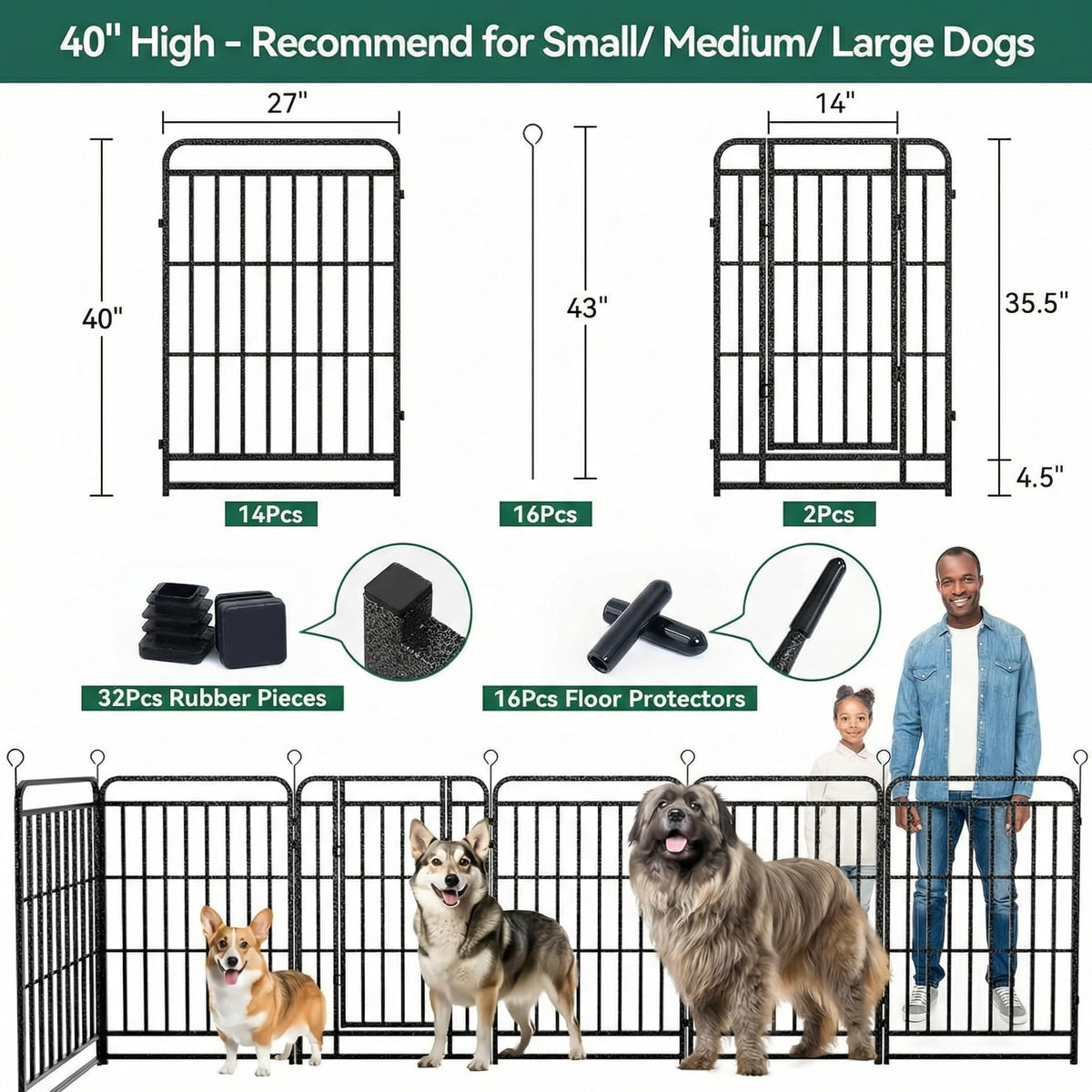 16 Panels 40'' Rustproof Metal Dog Playpen L582
