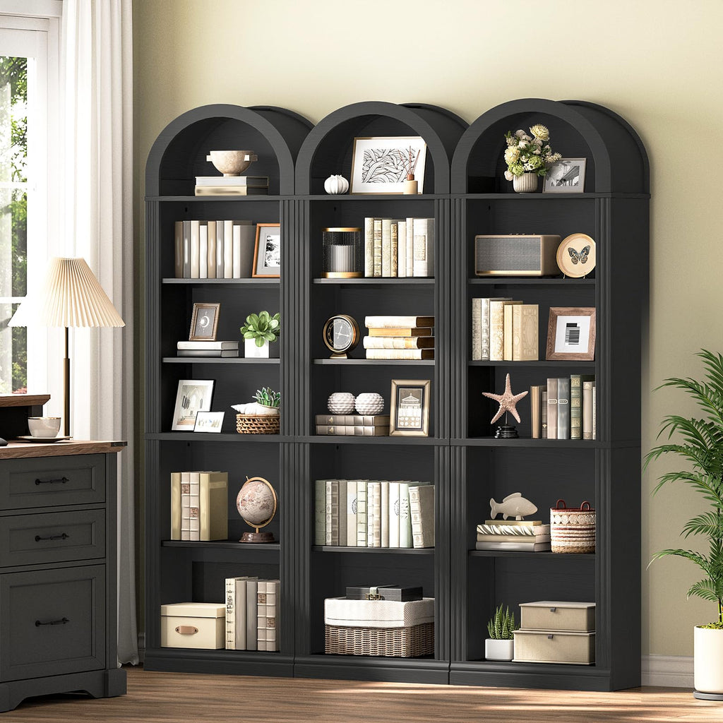 75.8" Tall Narrow 6-Tier Arched Wooden Bookshelf, Black D61473
