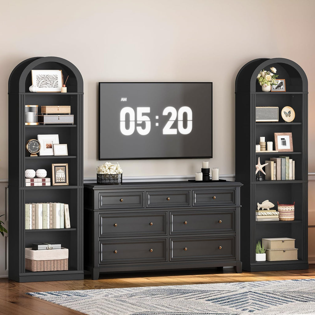 75.8" Tall Narrow 6-Tier Arched Wooden Bookshelf, Black D61473