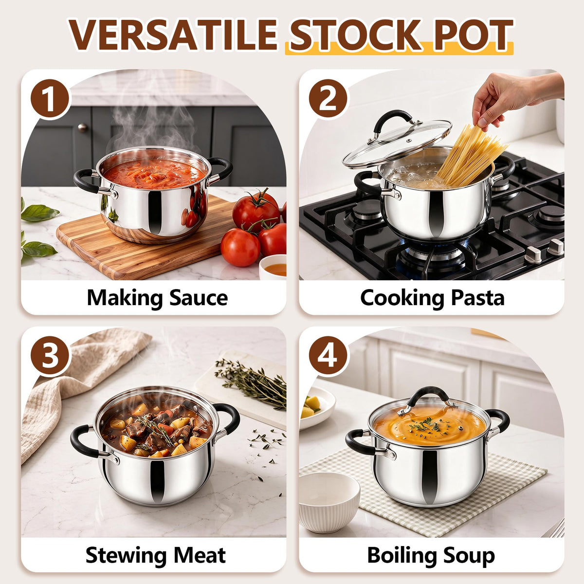 4 Quart Stainless Steel Stock Pot with Lid I705