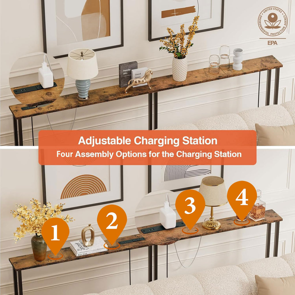 78" Narrow Console Sofa Table with Power Outlets & 2 USB Ports D2510