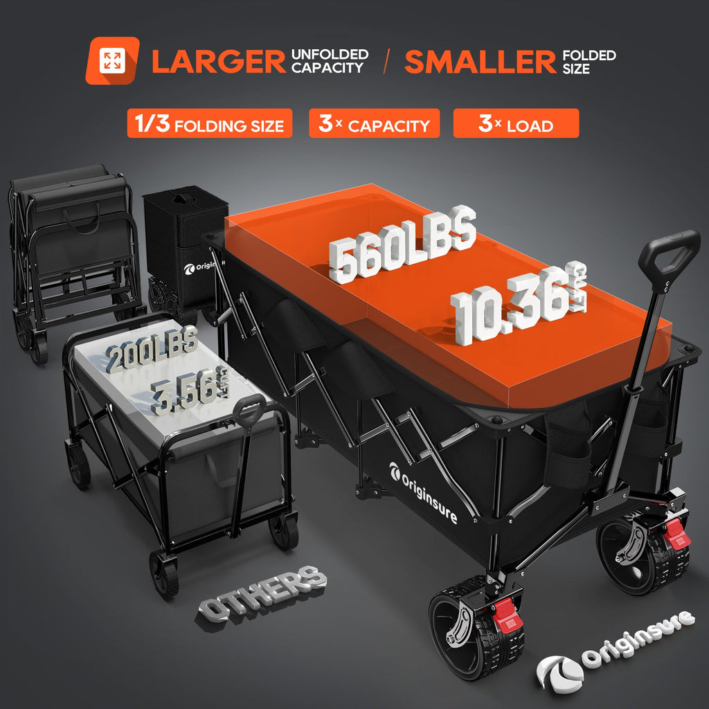 Black Foldable Beach Wagon with Big Wheels U1342